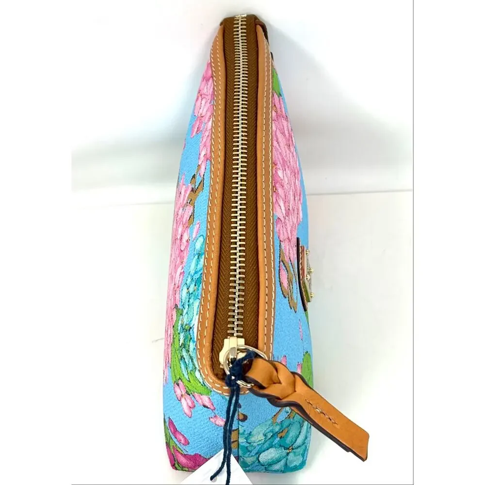 Dooney & Bourke Hydrangea Monogram Cosmetic Makeup Case Pouch Bag Blue DB Clutch